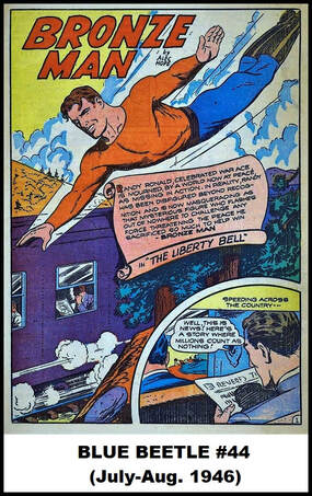Bronze Man flying over building comic cover