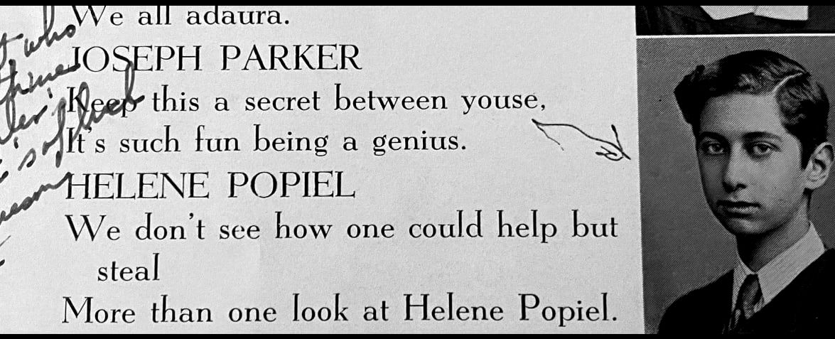Close-up of Joseph Parker on yearbook page