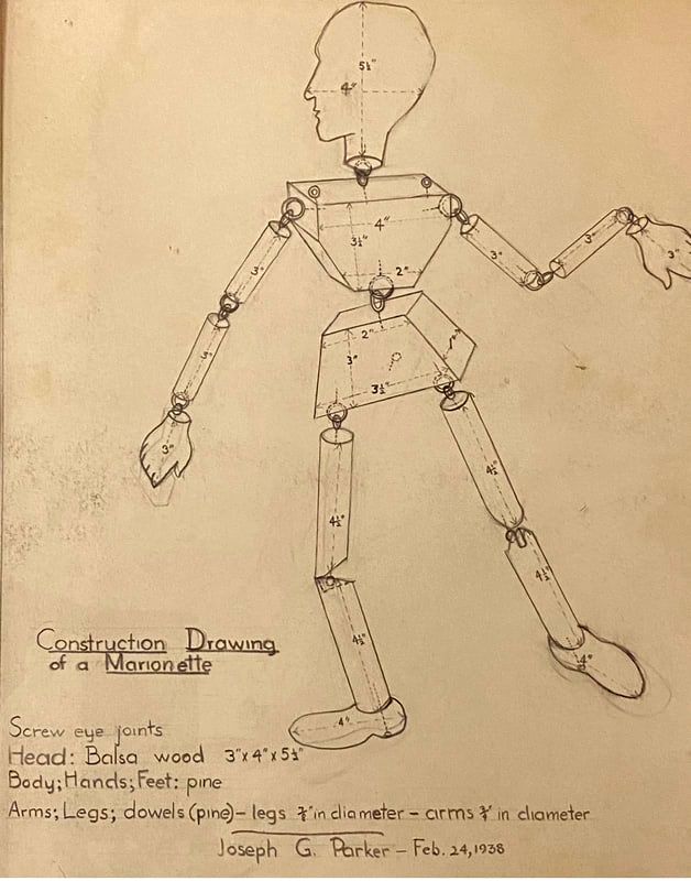 Mechanical pencil drawing of marionette