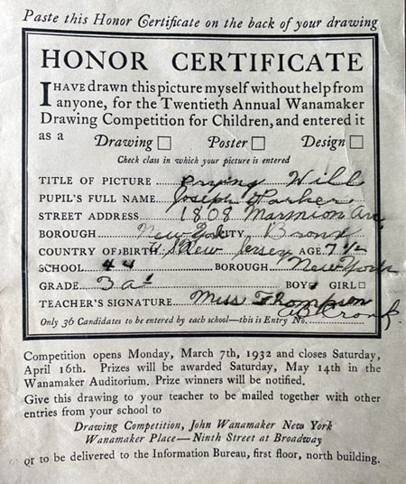 Wanamaker art contest Honor Certificate